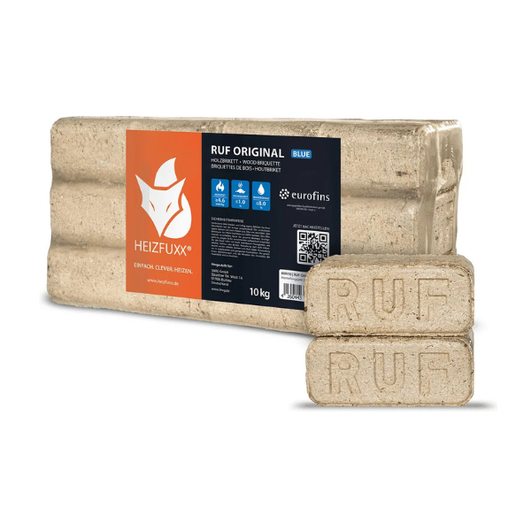 Heizfuxx RUF Original Blau Holzbriketts - 960 kg Palette (96 x 10 kg Gebinde)