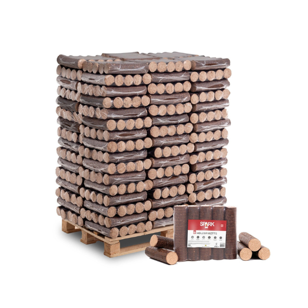 SPARK Holzbriketts Rund – 960 kg Palette (96 x 10 kg), 100 % Buchenholz, ohne Zusatzstoffe